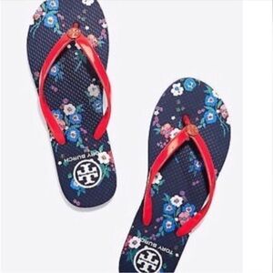 Tory Burch floral pansy flip flop sandals